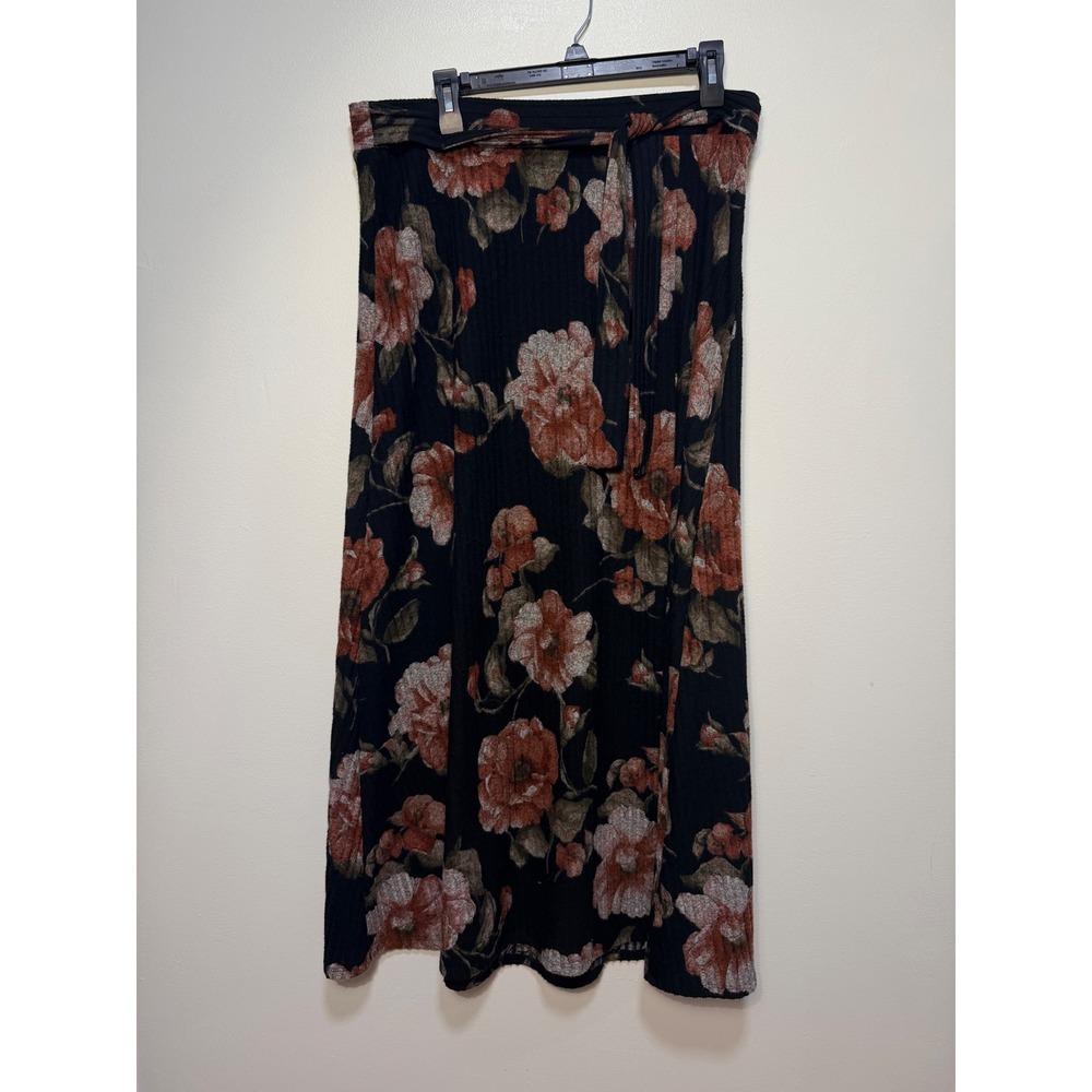 Maxi whisigoth fairygrung Fall Skirt Large Floral Ribbed Knit Tie Waist Boho L